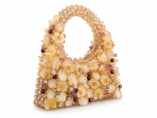 Champagne Gold Floral Beaded Handbag