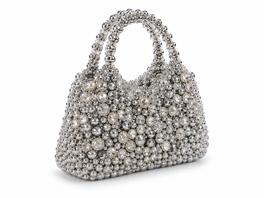 Silver Crystal Beaded Handbag