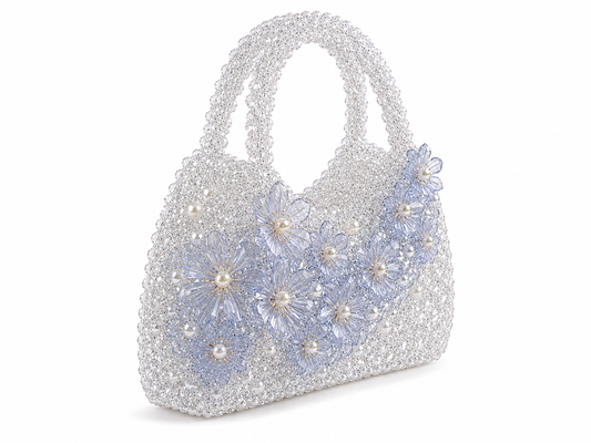 Ice Blue Floral Crystal Beaded Handbag