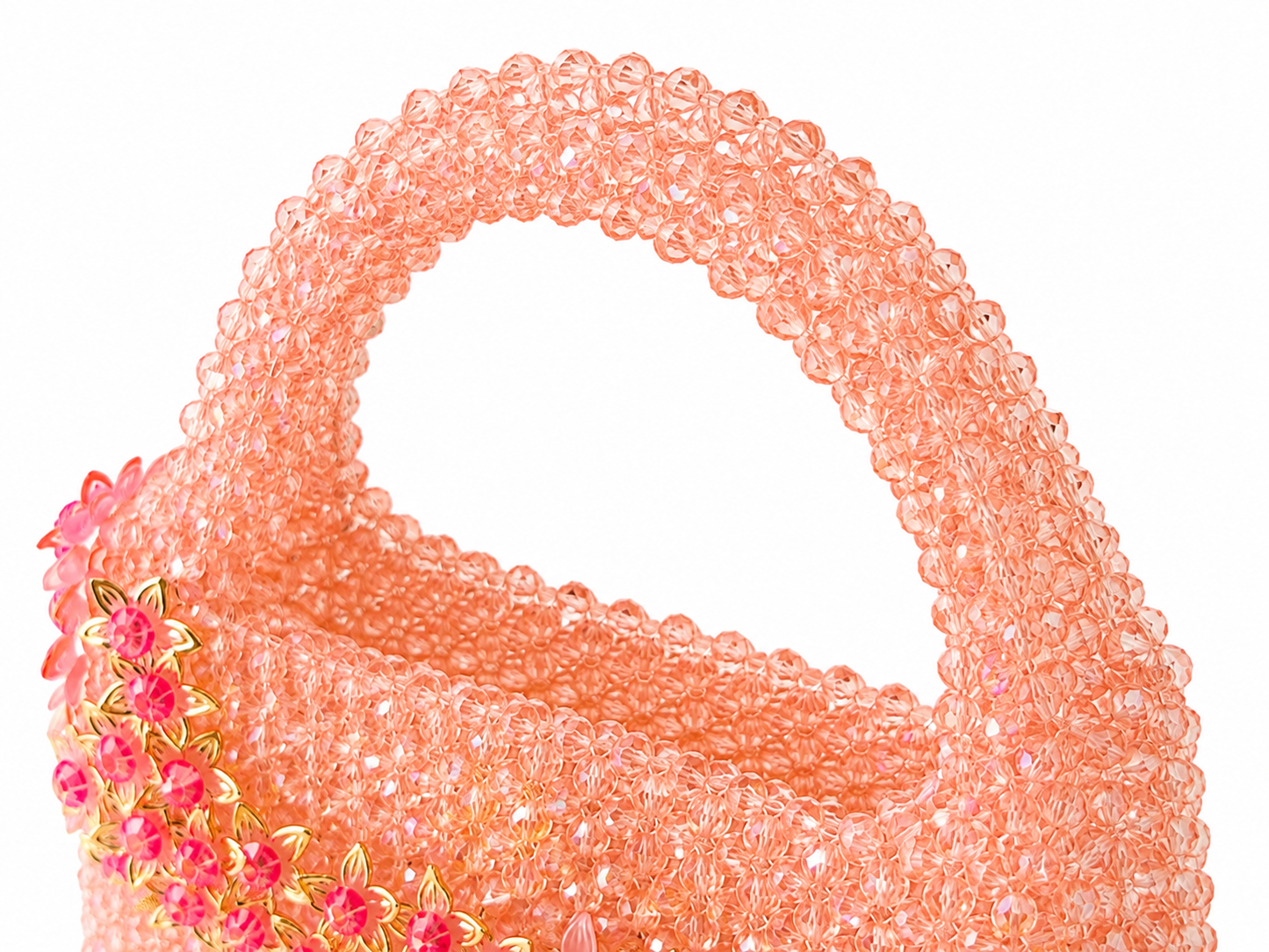 Peach Crystal Beaded Floral Handbag