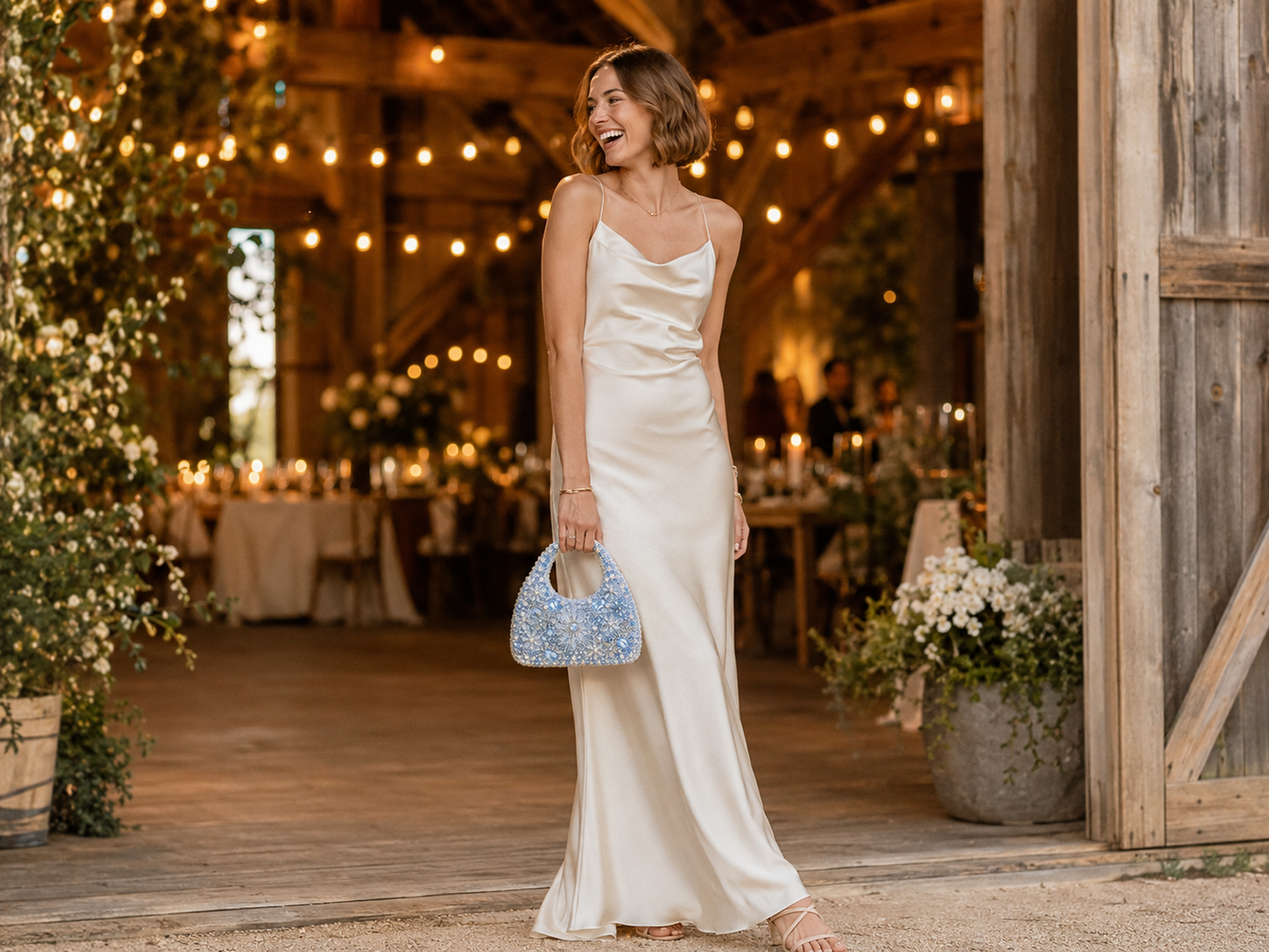 Ice Blue Floral Crystal Beaded Handbag