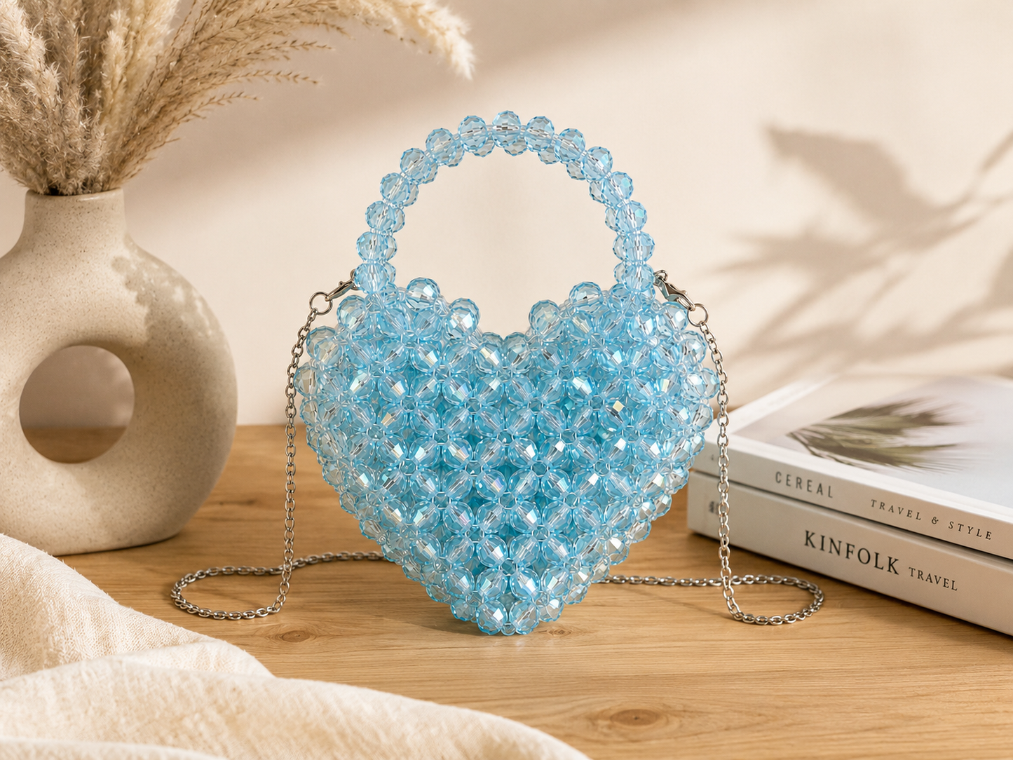 Ice Blue Crystal Beaded Shoulder Bag