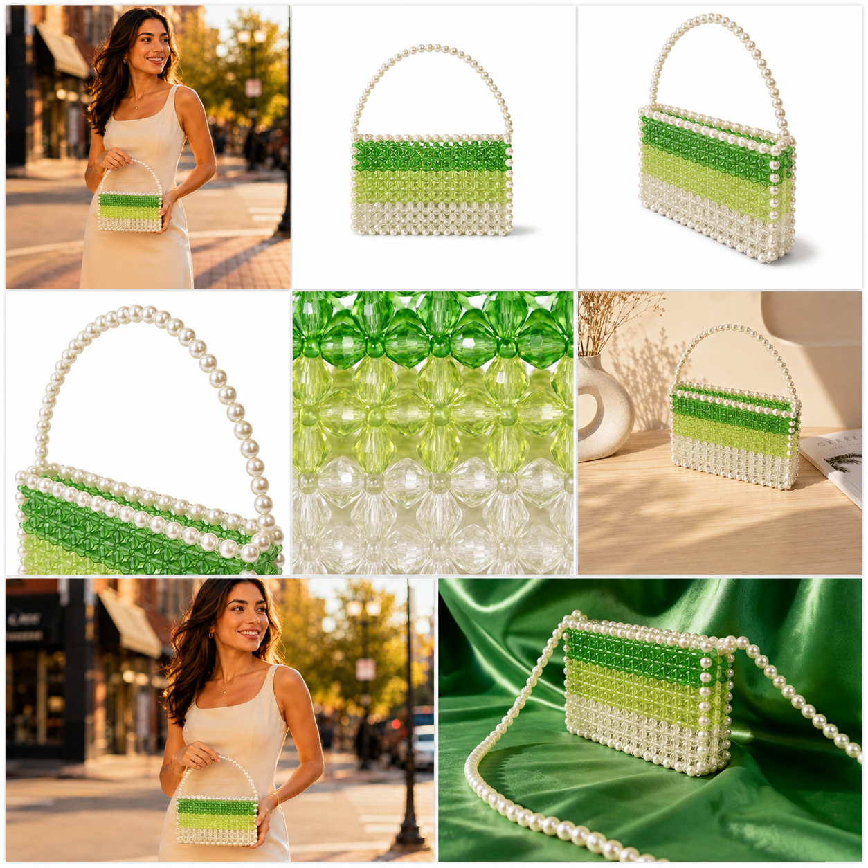 Green & Pearl Beaded Handbag