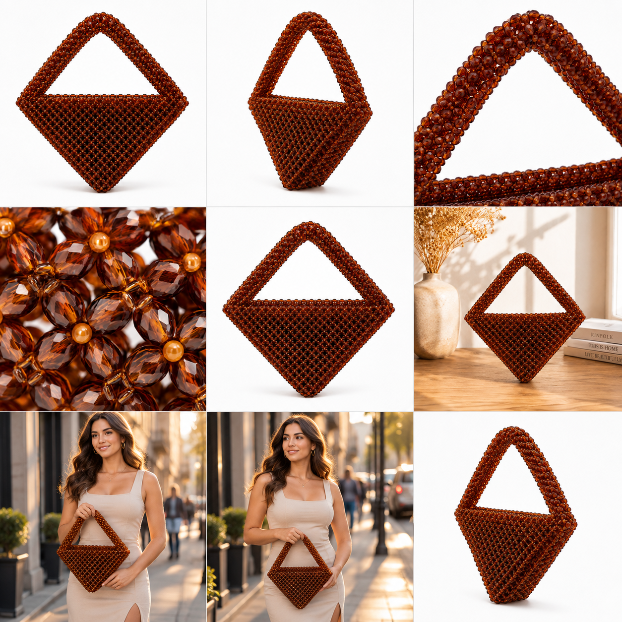 Chocolate Brown Crystal Beaded Handbag