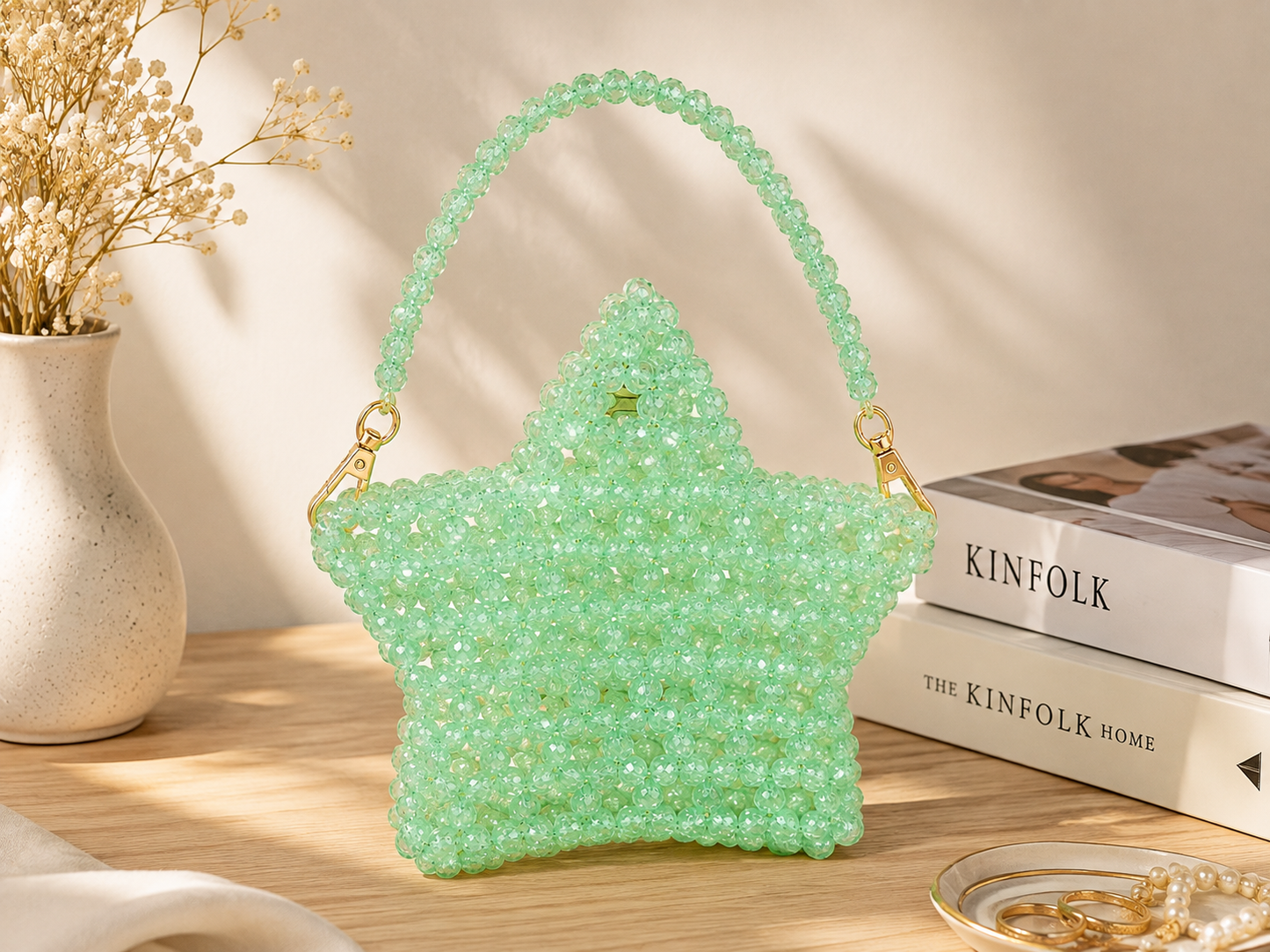 Mint Green Crystal Beaded Shoulder Bag