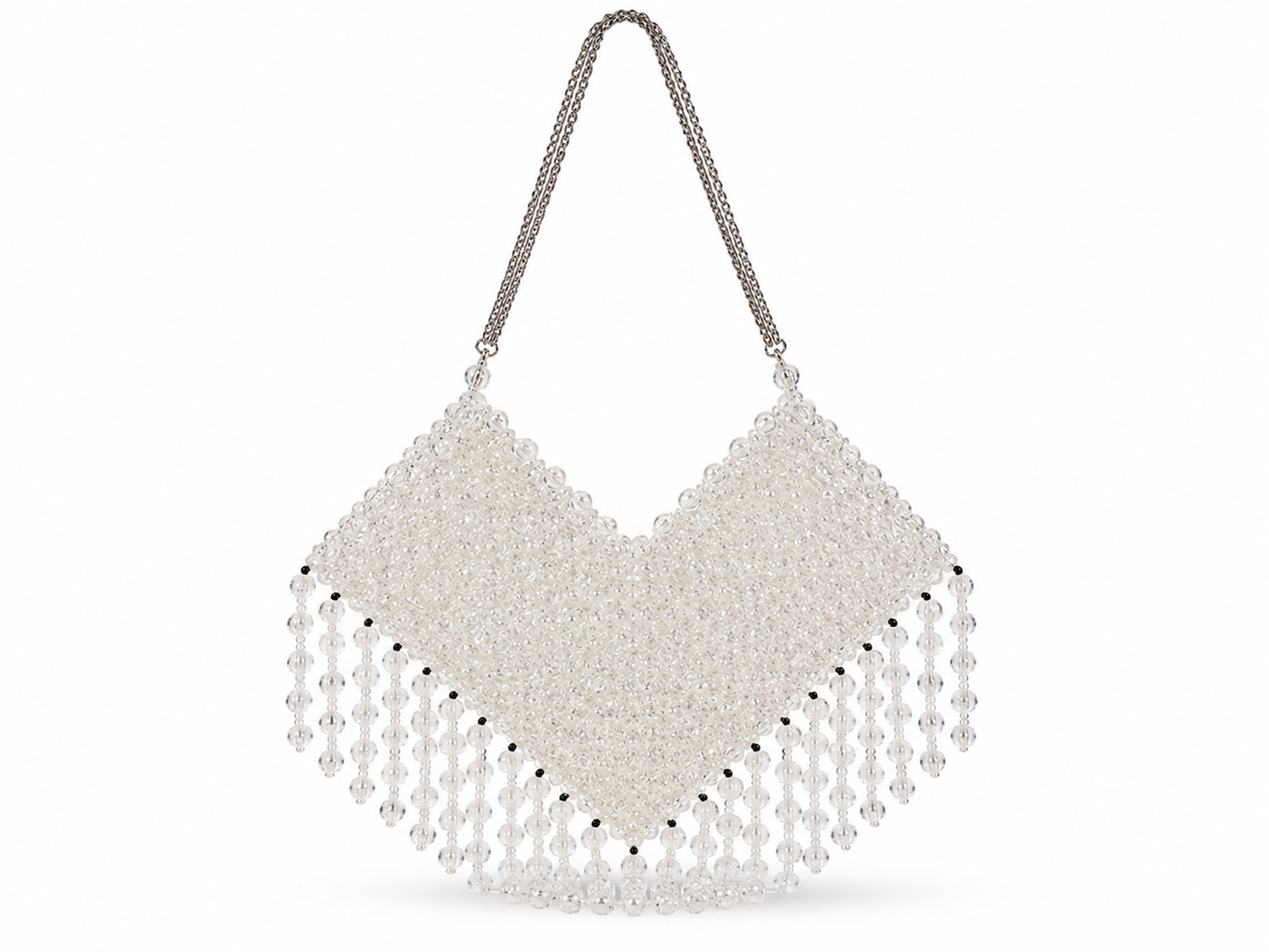 Ivory Crystal Beaded Fringe Shoulder Bag