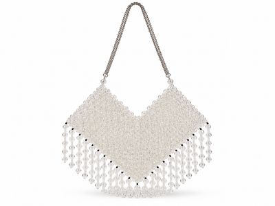 Ivory Crystal Beaded Fringe Shoulder Bag