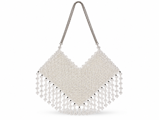 Ivory Crystal Beaded Fringe Shoulder Bag