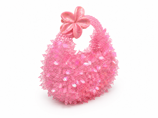 Rose Pink Floral Crystal Beaded Handbag