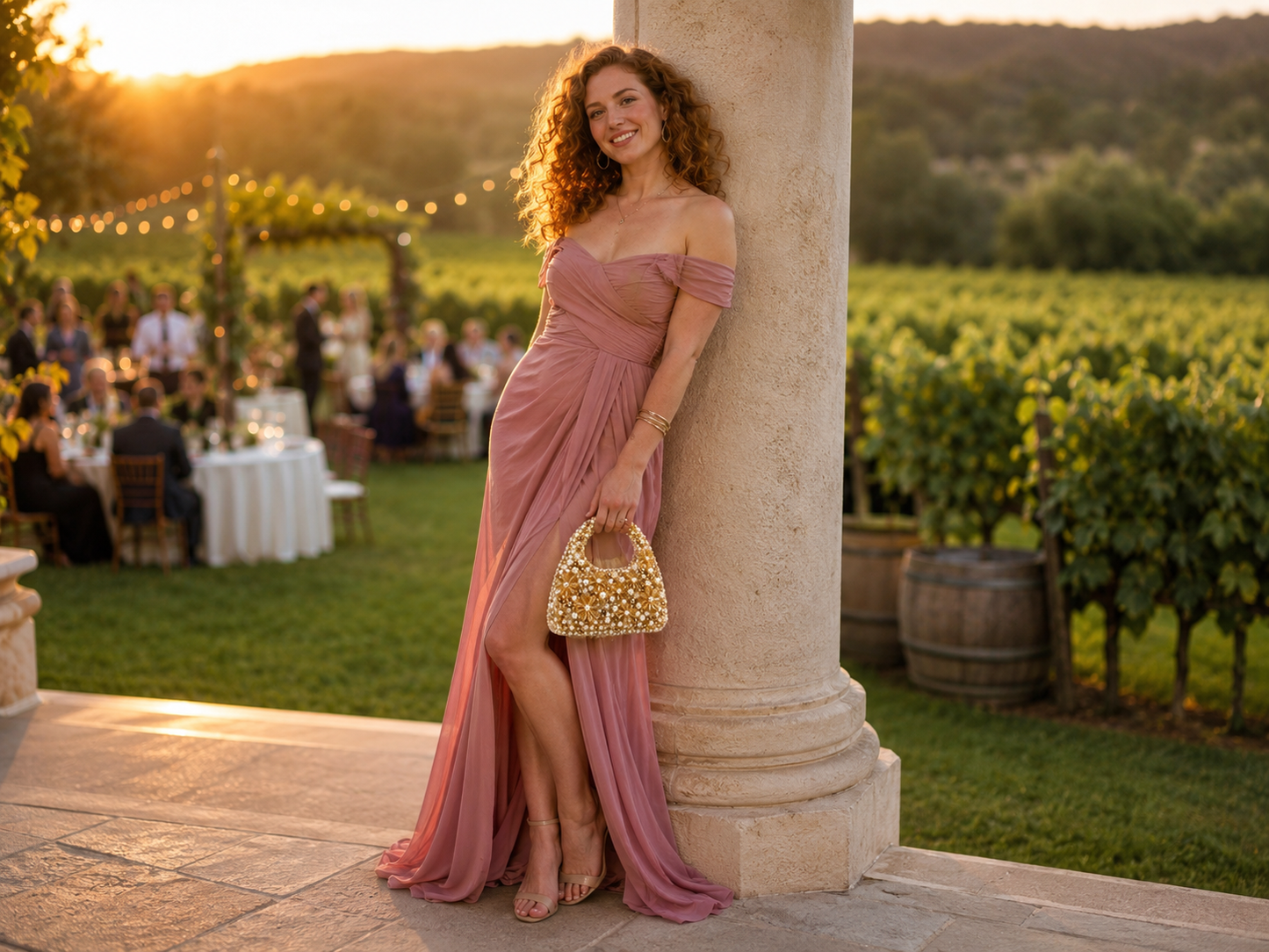 Champagne Gold Pearl Beaded Handbag