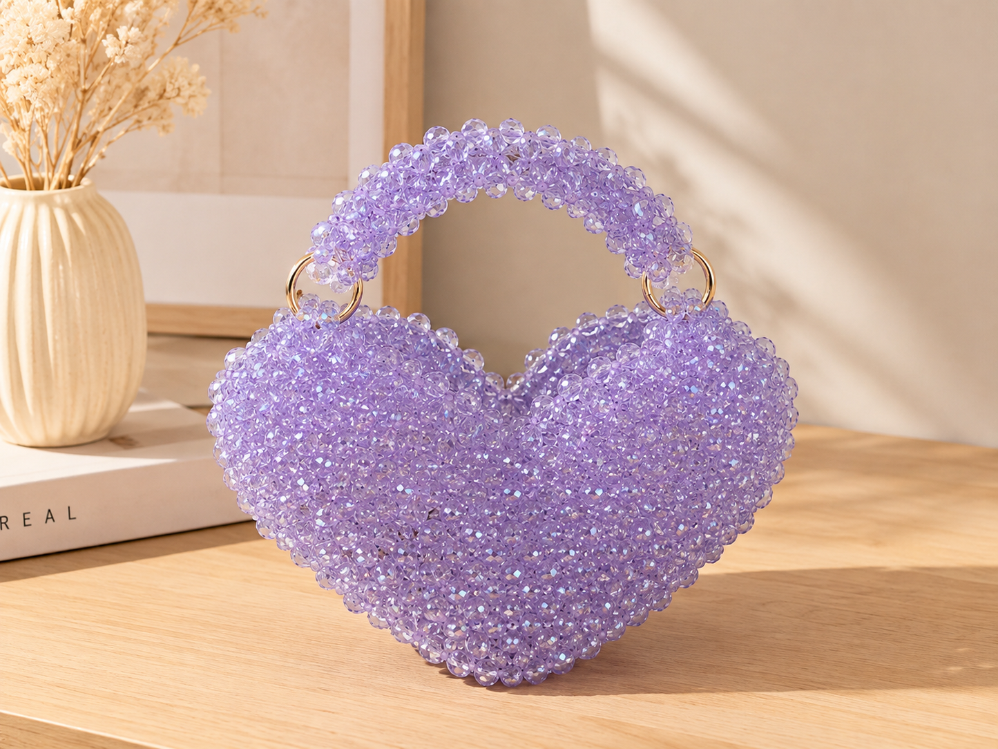 Lavender Crystal Beaded Evening Handbag