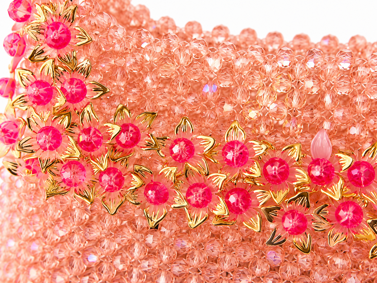 Peach Crystal Beaded Floral Handbag