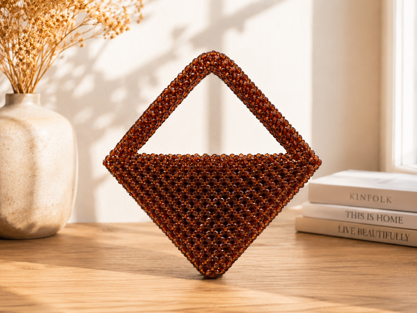 Chocolate Brown Crystal Beaded Handbag