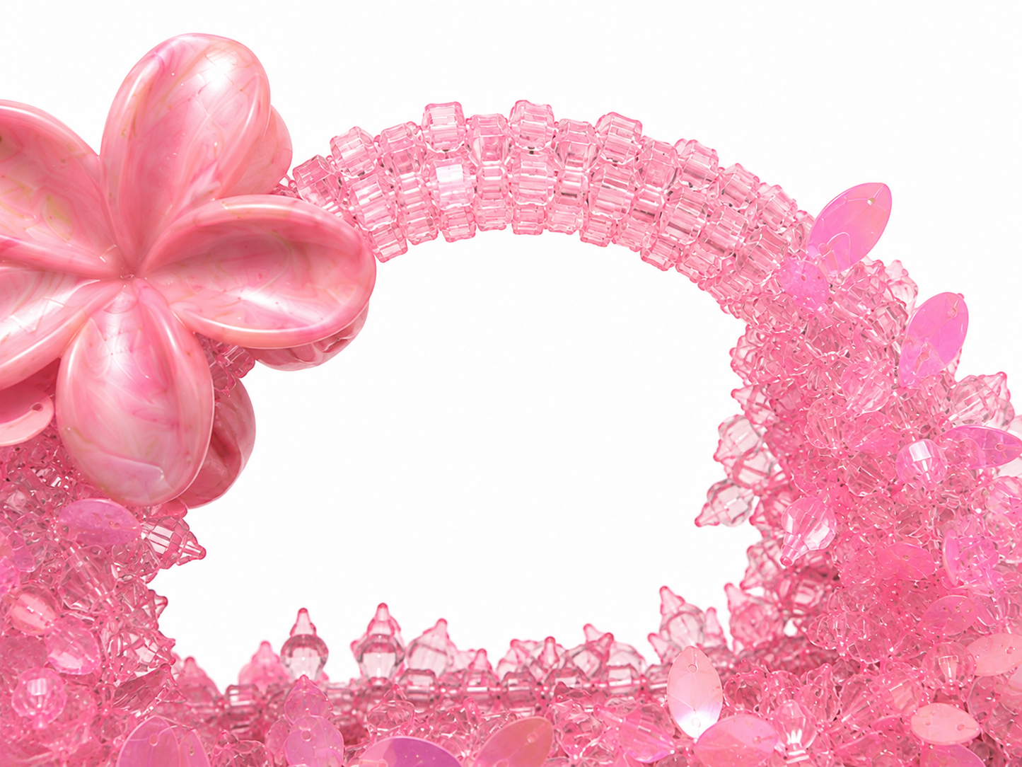 Rose Pink Floral Crystal Beaded Handbag