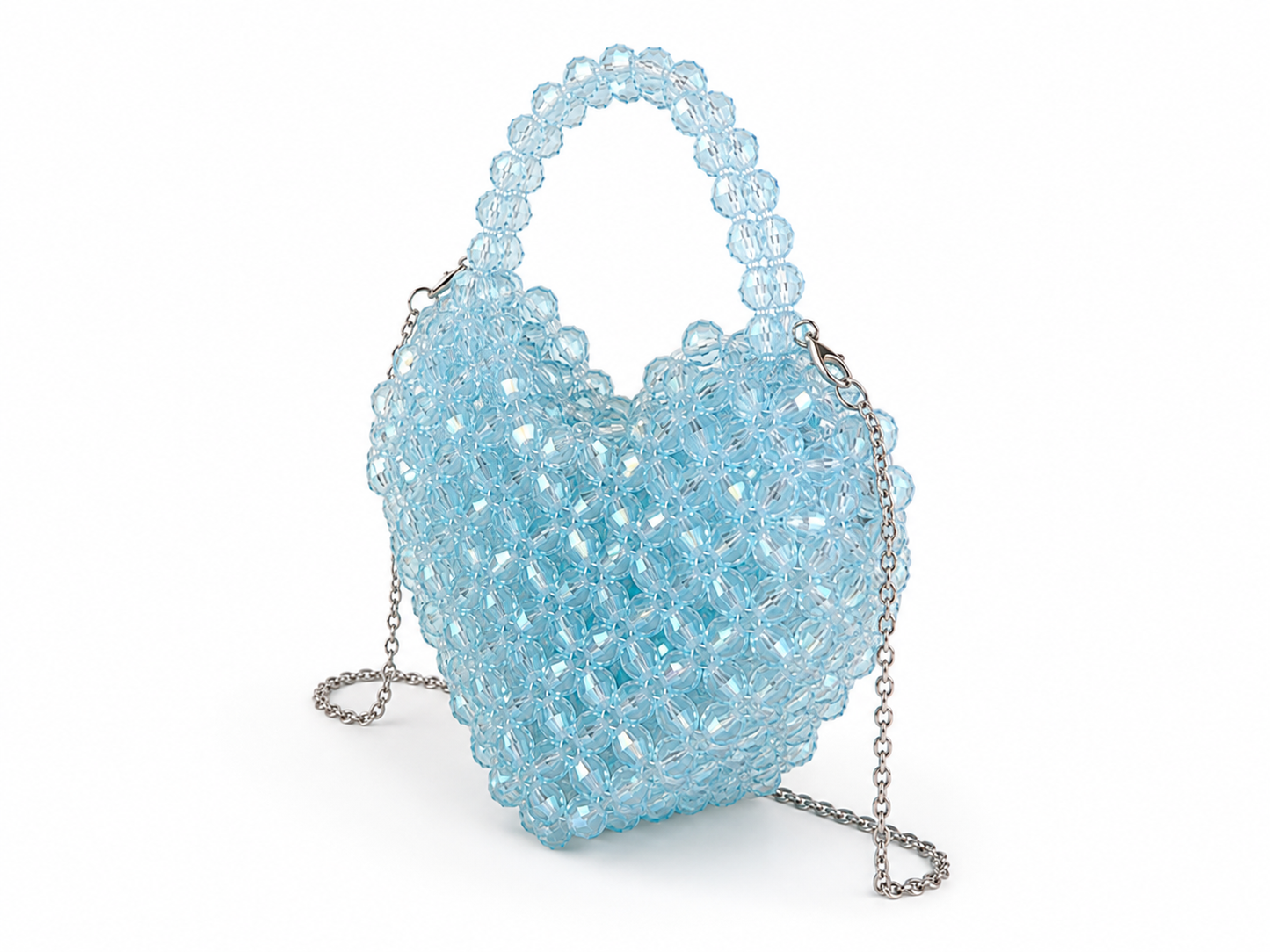 Ice Blue Crystal Beaded Shoulder Bag