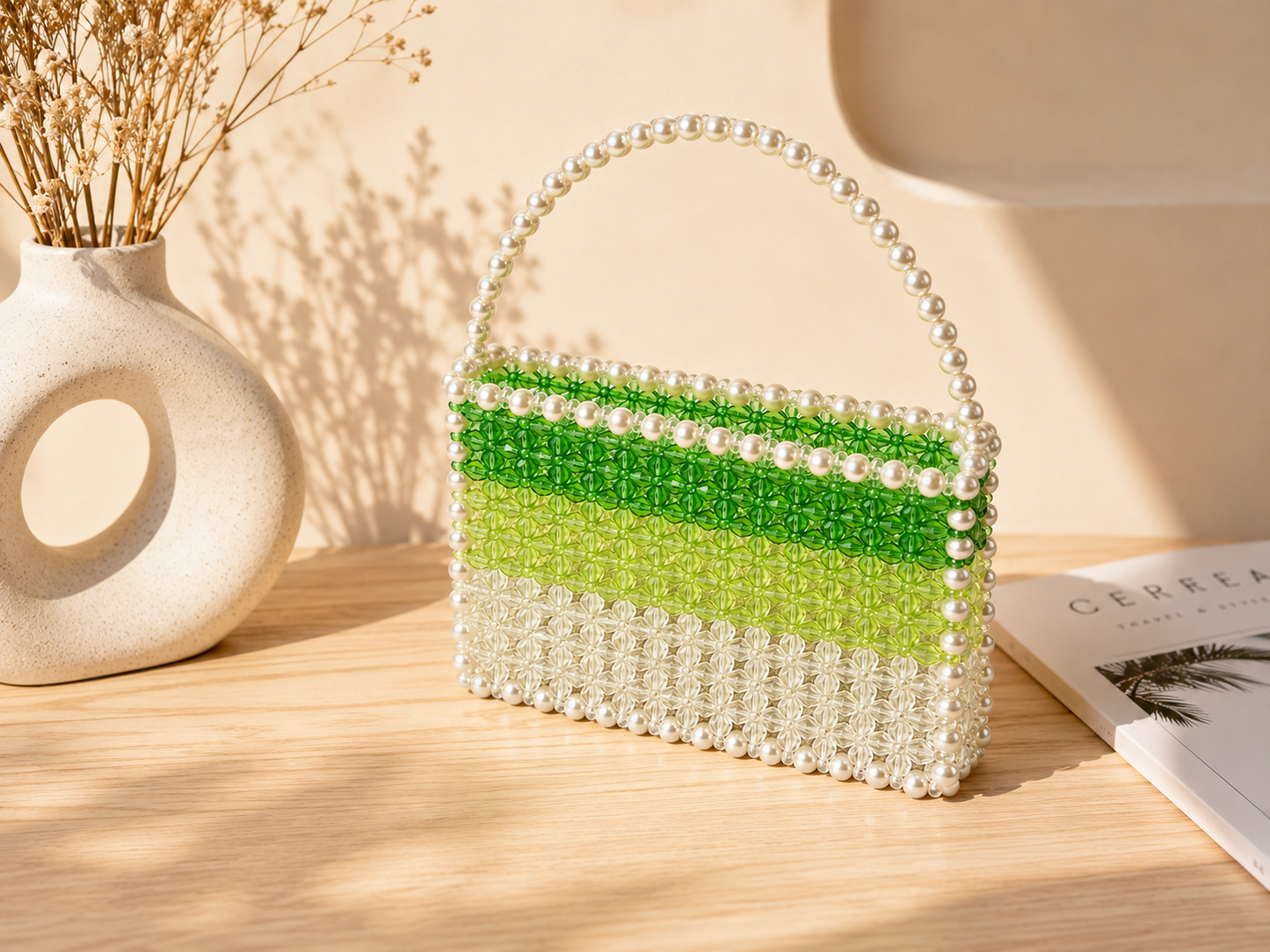 Green & Pearl Beaded Handbag
