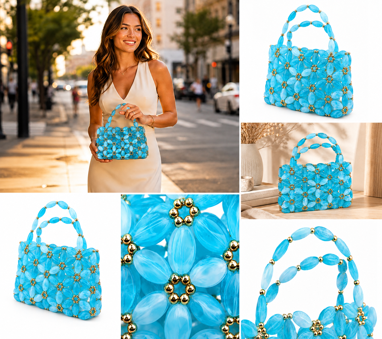 Turquoise Blue Crystal Beaded Handbag