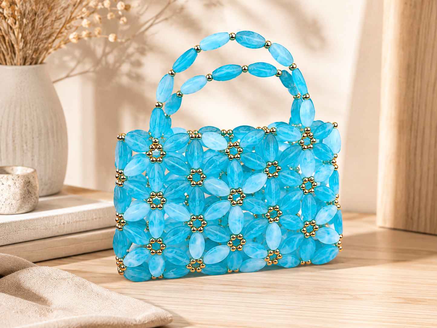 Turquoise Blue Crystal Beaded Handbag