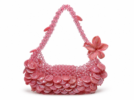 Rose Pink Floral Beaded Handbag