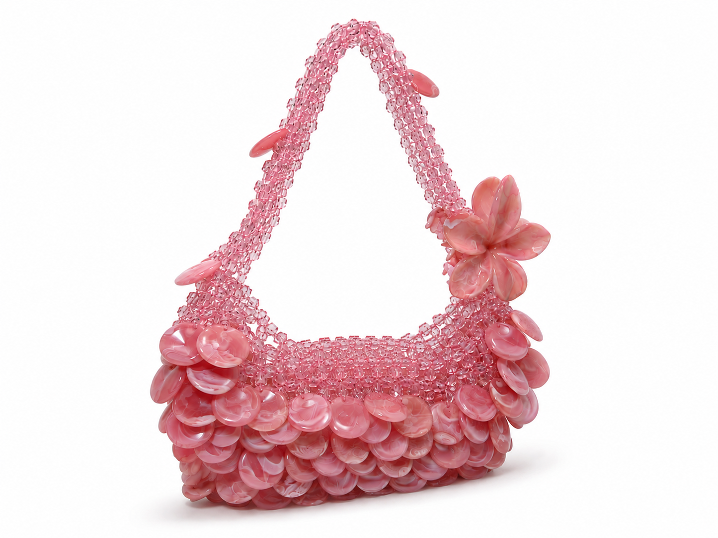 Rose Pink Floral Beaded Handbag