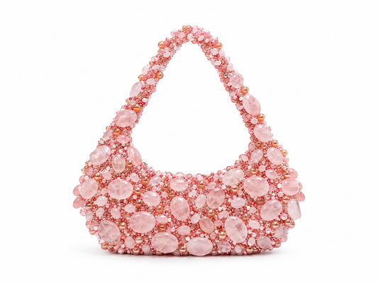 Blush Pink Beaded Handbag – Rose Pearl Statement Shoulder Bag