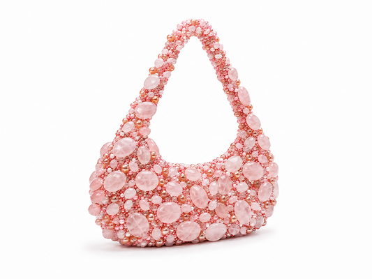Blush Pink Beaded Handbag – Rose Pearl Statement Shoulder Bag