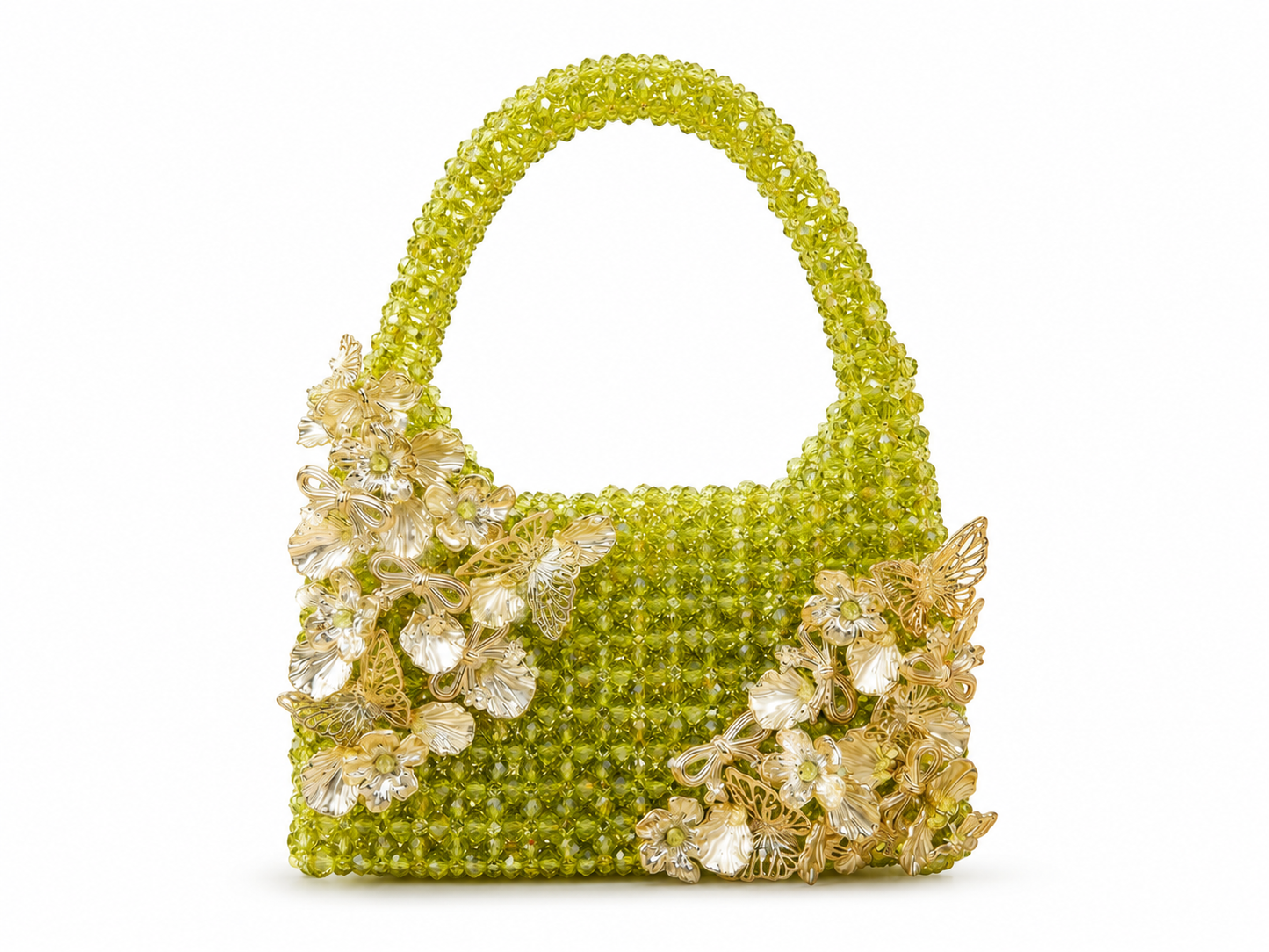 Lime Green Floral Beaded Handbag