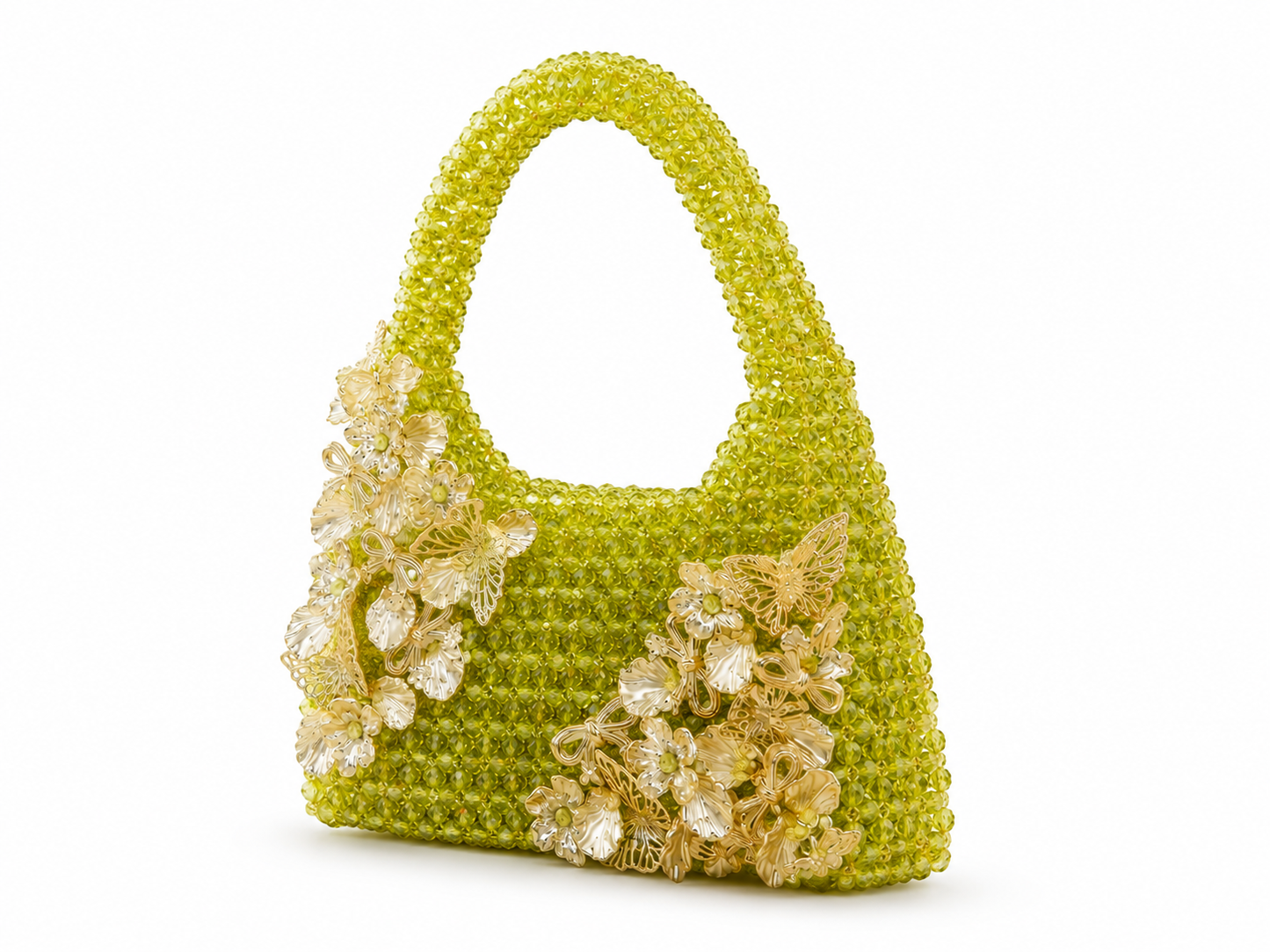 Lime Green Floral Beaded Handbag