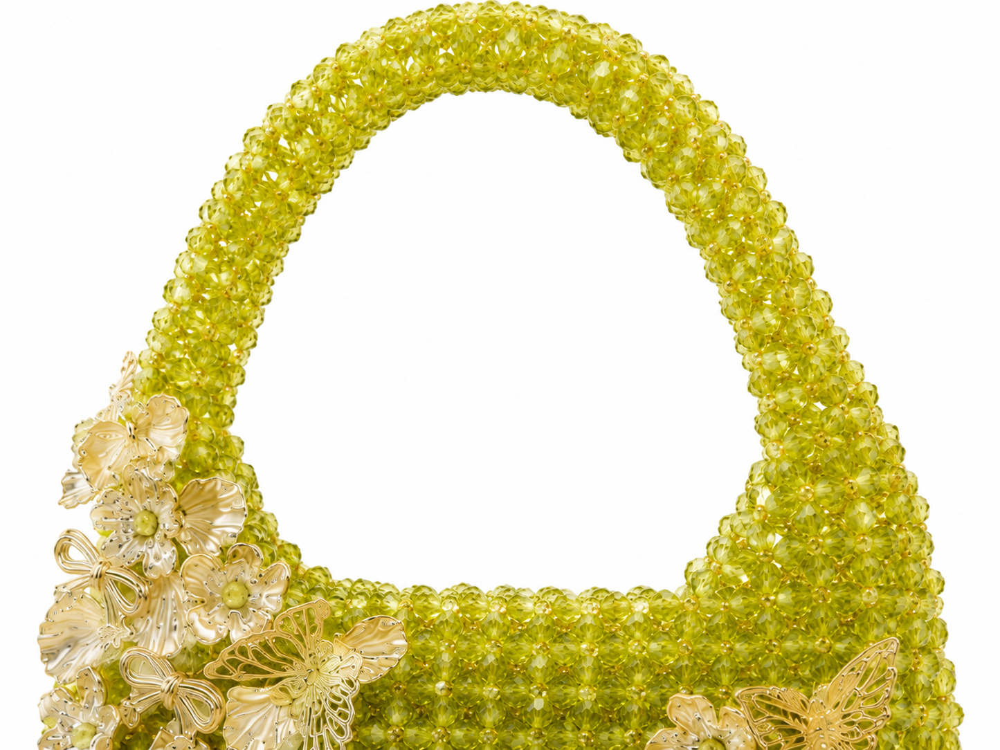 Lime Green Floral Beaded Handbag