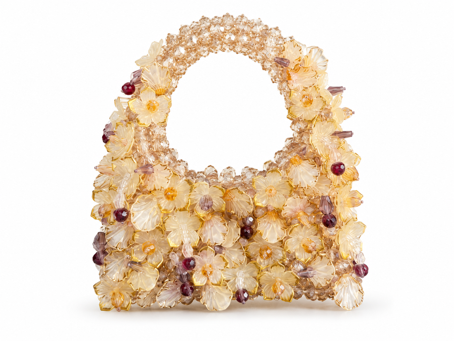 Champagne Gold Floral Beaded Handbag