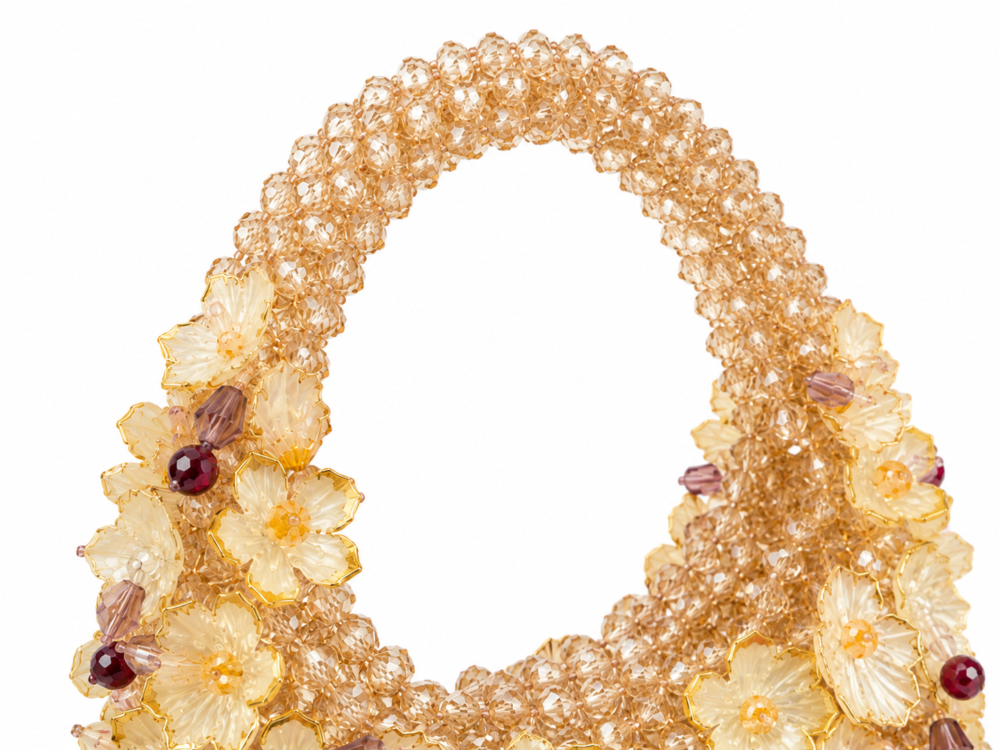 Champagne Gold Floral Beaded Handbag