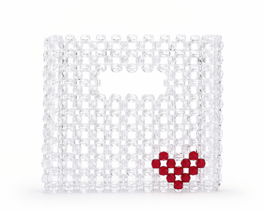 Crystal White Beaded Heart Handbag