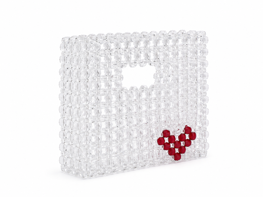 Crystal White Beaded Heart Handbag