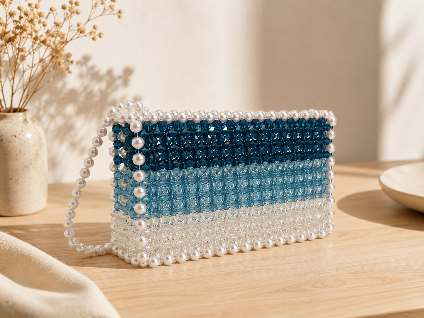 Blue & Pearl Beaded Shoulder Bag