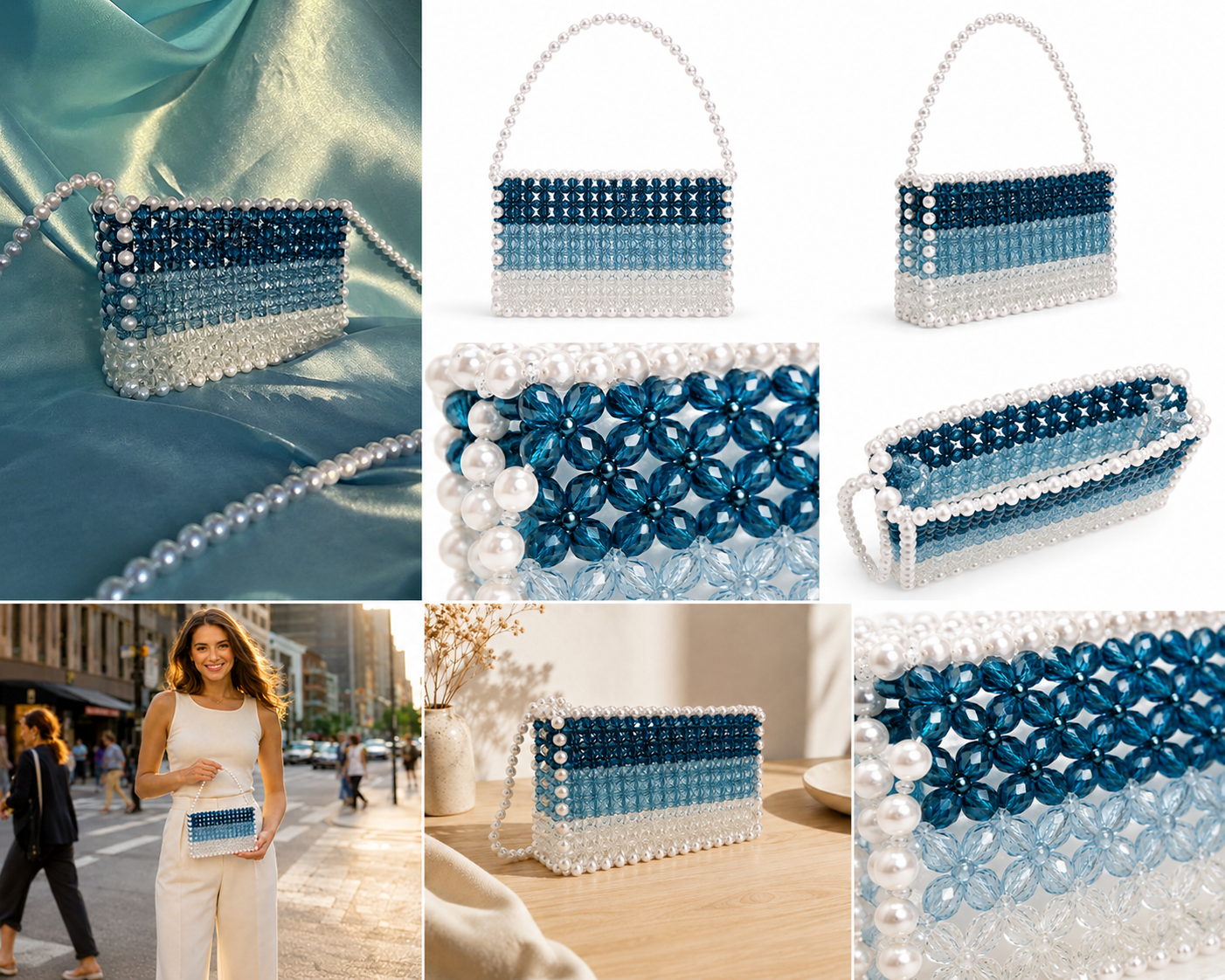 Blue & Pearl Beaded Shoulder Bag