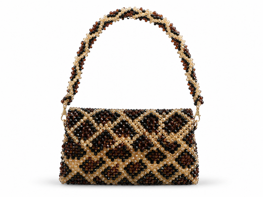 Black & Gold Diamond Beaded Handbag