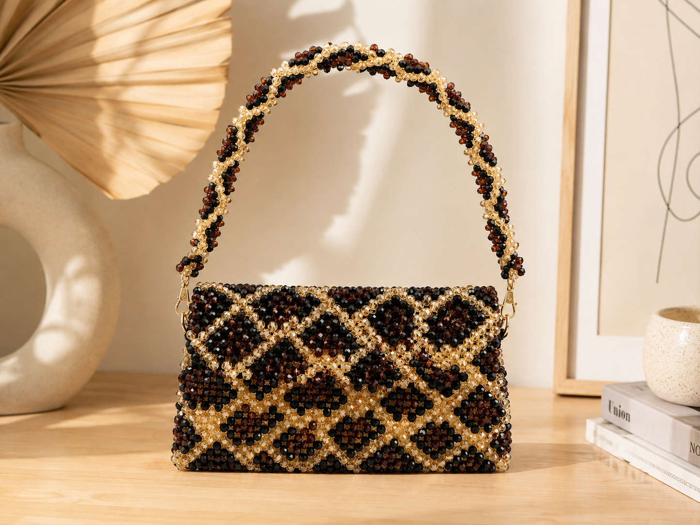 Black & Gold Diamond Beaded Handbag