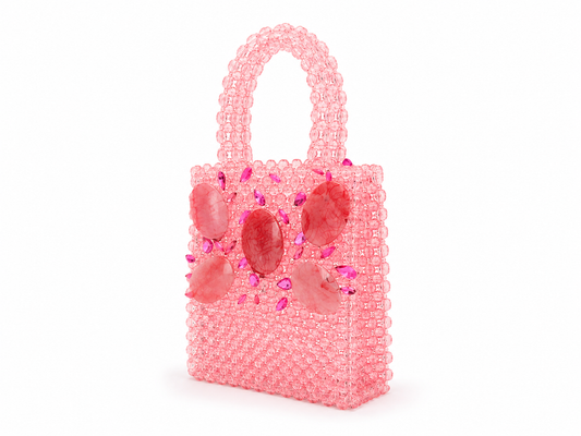 Pink Floral Crystal Beaded Handbag