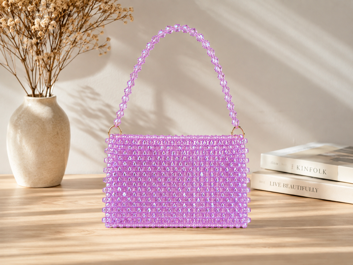 Lavender Crystal Beaded Shoulder Bag