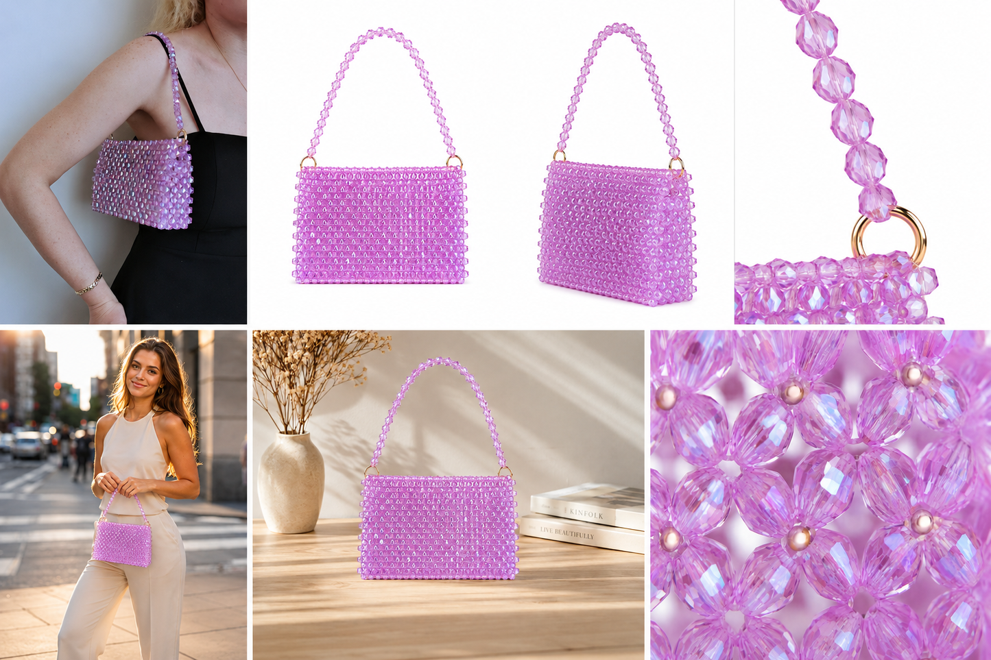 Lavender Crystal Beaded Shoulder Bag