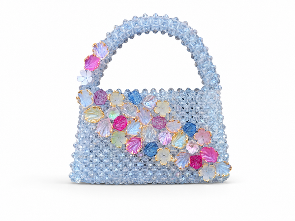 Sky Blue Floral Crystal Beaded Handbag