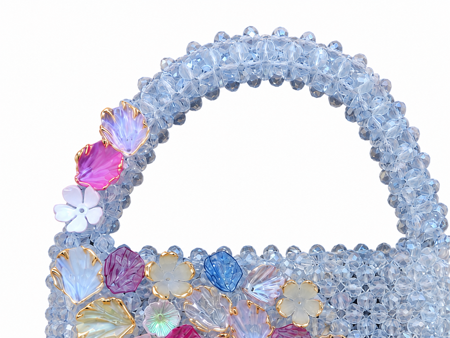 Sky Blue Floral Crystal Beaded Handbag