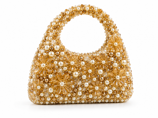 Champagne Gold Pearl Beaded Handbag