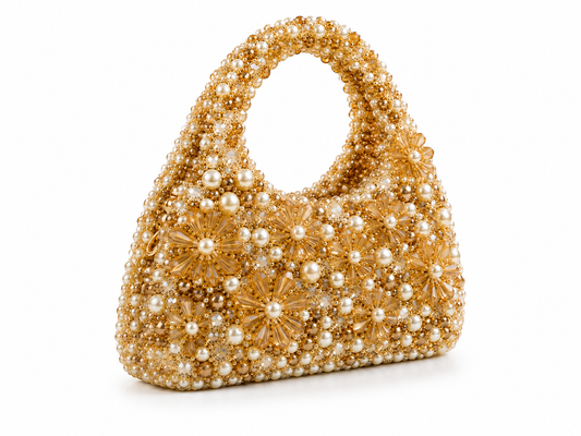 Champagne Gold Pearl Beaded Handbag