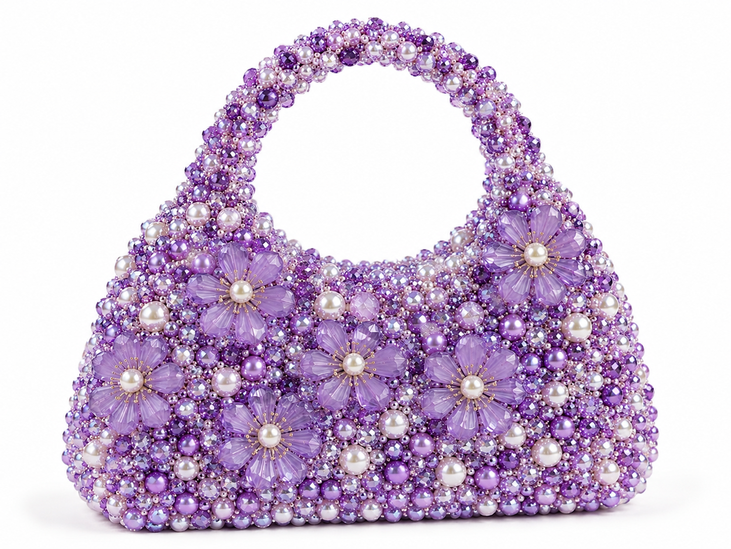 Purple Floral Pearl Beaded Handbag