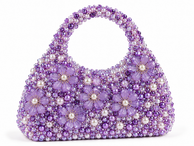 Purple Floral Pearl Beaded Handbag