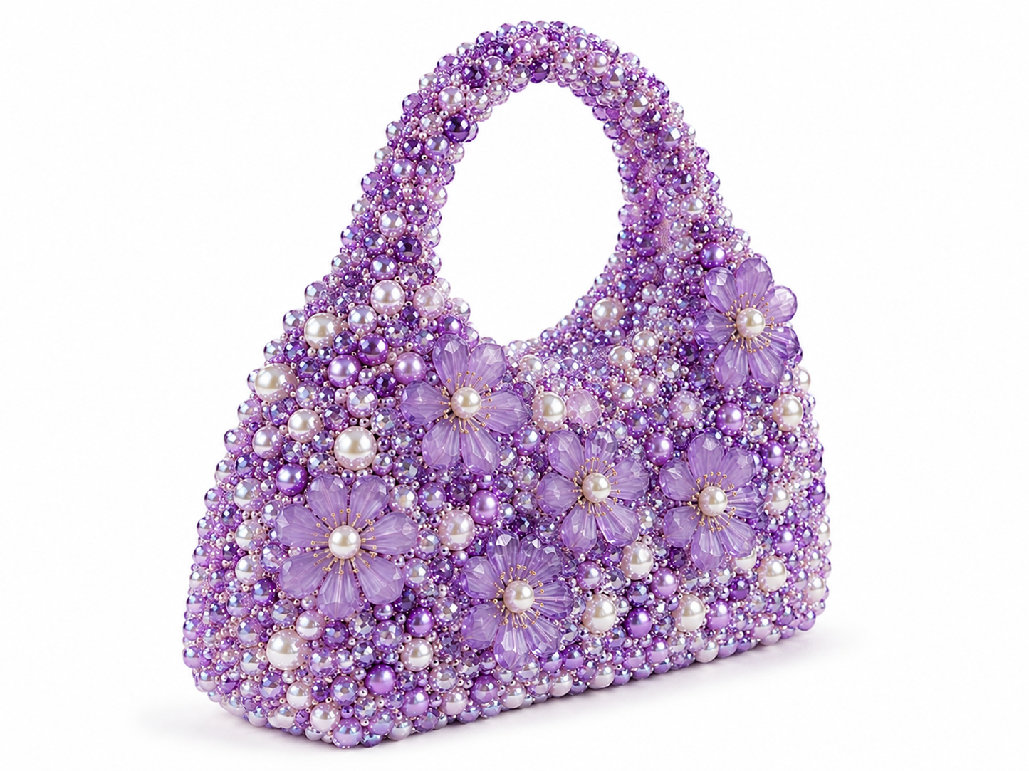 Purple Floral Pearl Beaded Handbag