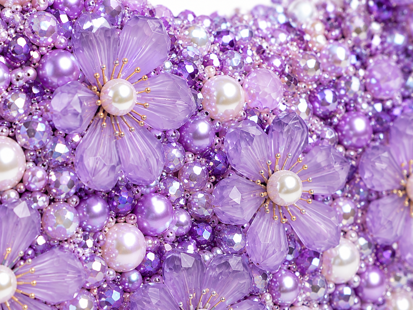 Purple Floral Pearl Beaded Handbag