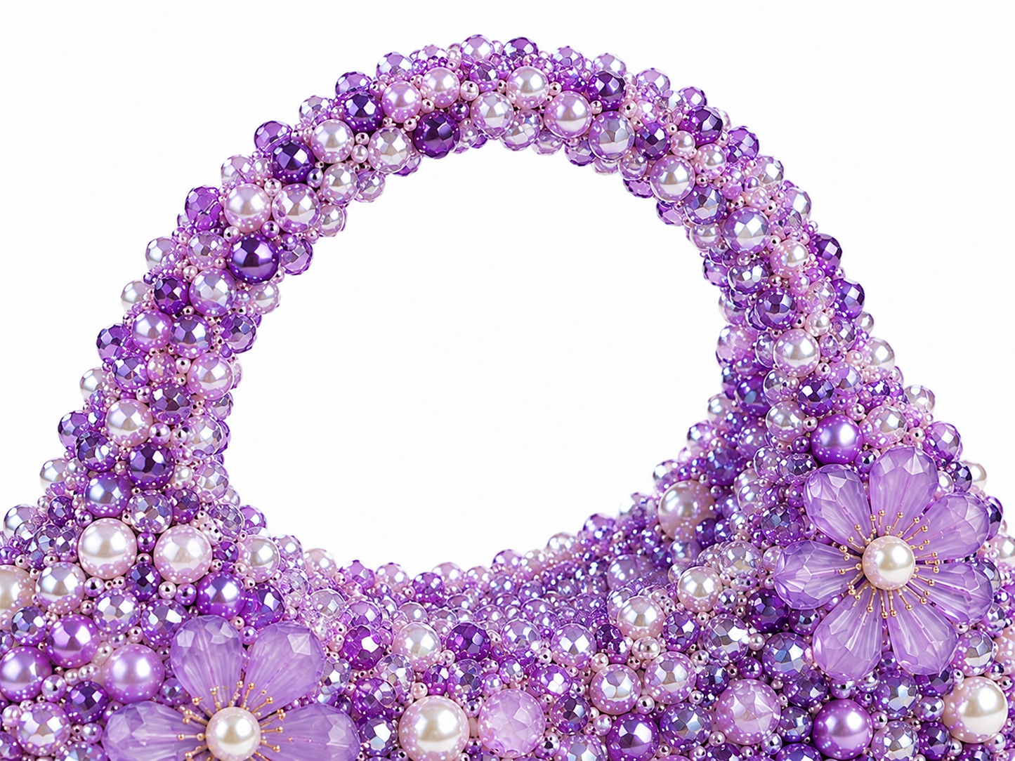 Purple Floral Pearl Beaded Handbag