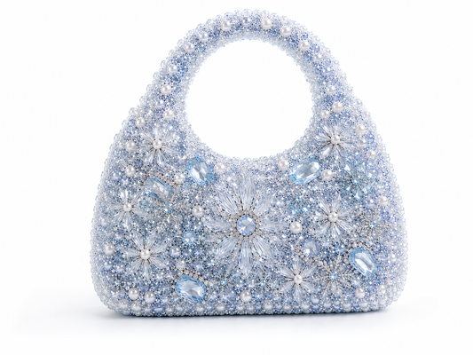 Ice Blue Floral Crystal Beaded Handbag
